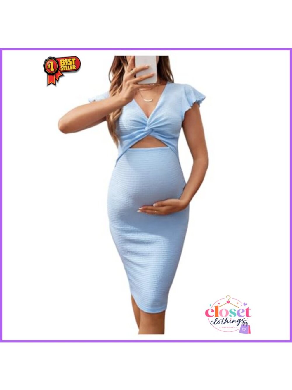 Maternity Ruffle Cap Sleeve V Neck Twist Front Cut Out Knee Length Dress